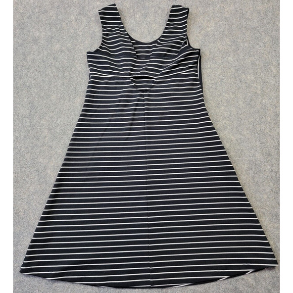 ExOfficio Dress Womens Medium Black White Stripe Keyhole Back Ponte Fit Flare - Picture 5 of 12